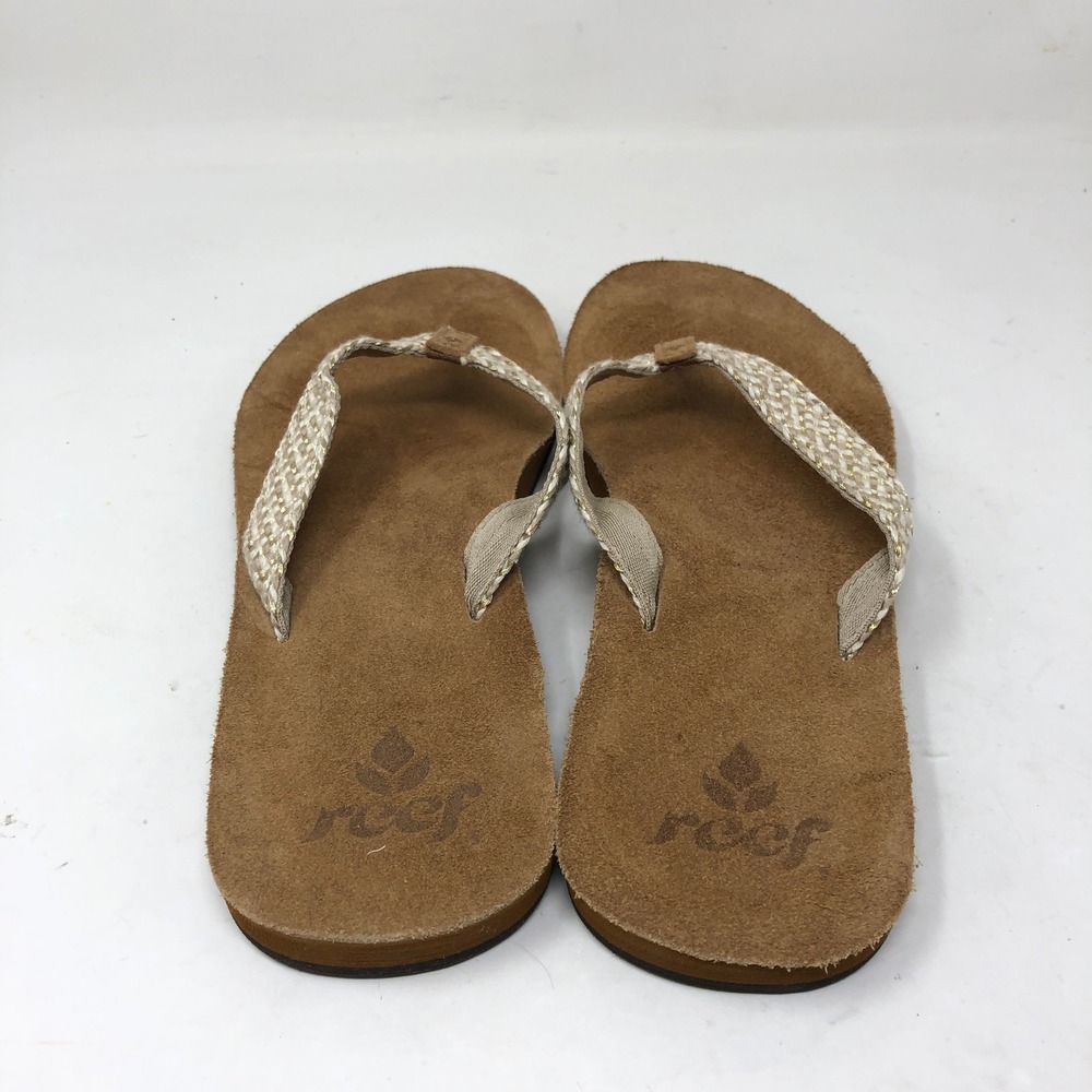 Reef Womens 9 Flip Flop Fasa Sandals Tan Woven Thong Toe Post Flat NWOB - Picture 5 of 8